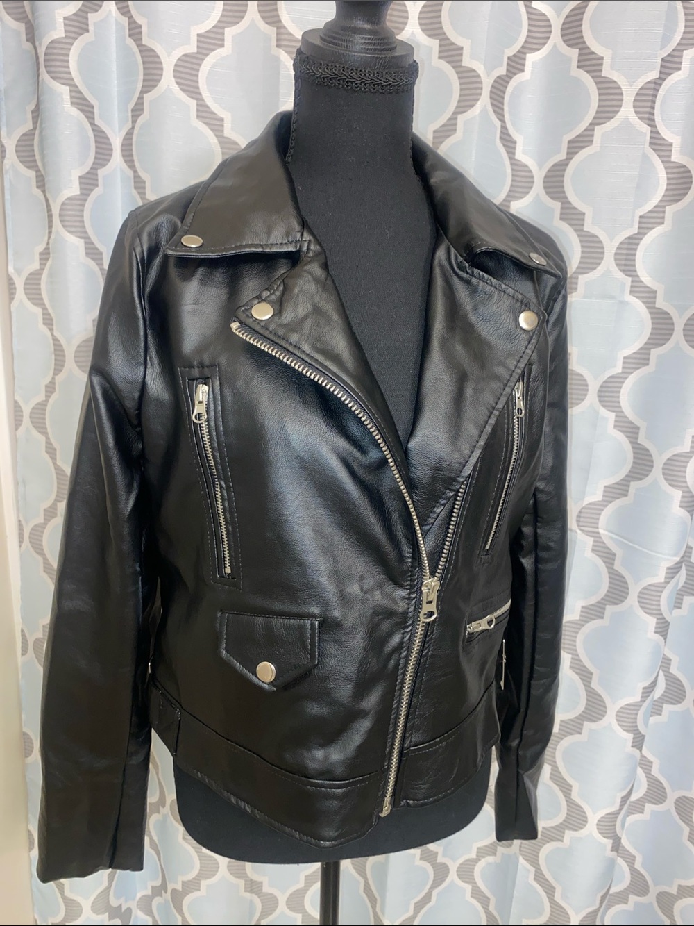 Love Tree Black Leather Asymmetrical Moto Jacket